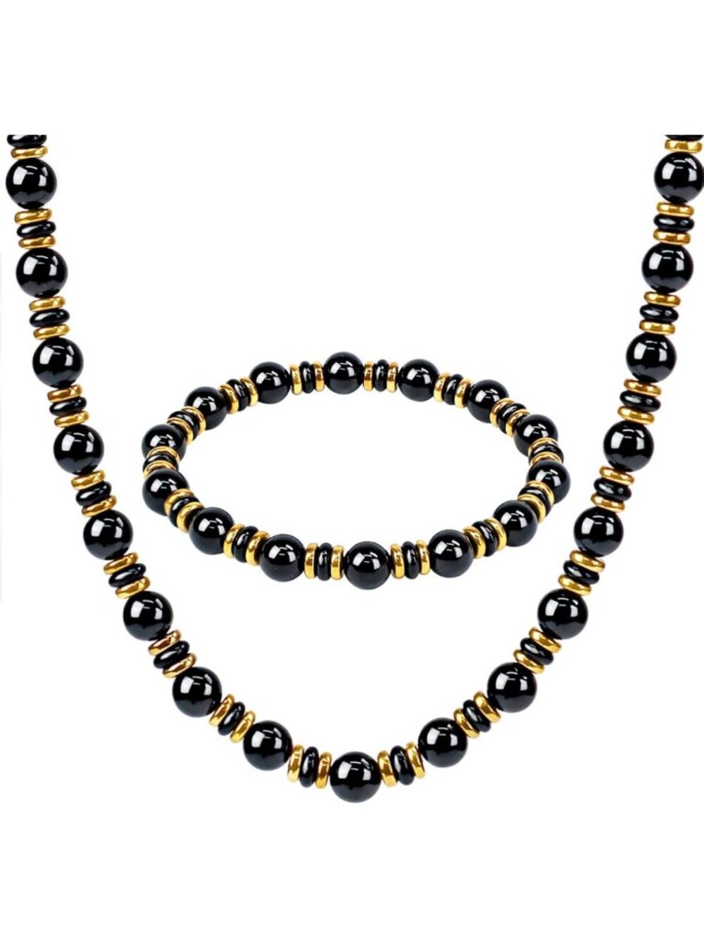 Trendy Gemstone Beaded Choker Necklace, 18K Gold Plated Hematite, Boho Beach